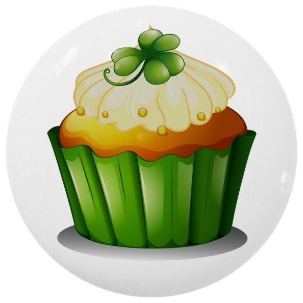 St Patricks Day Cupcake With Shamrock Ceramic Cabinet Drawer Knob