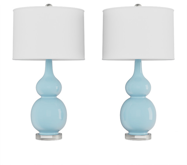 Lavish Home Set of 2 Ceramic Double Gourd Table Lamps, Blue