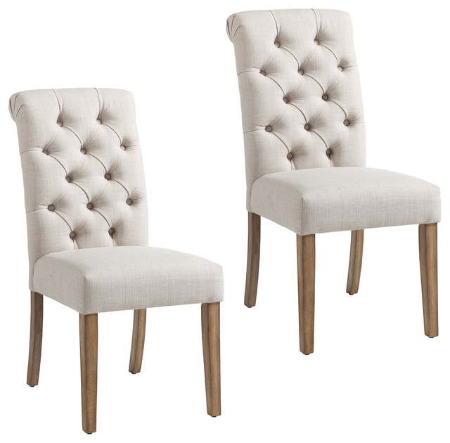 Linen Button Tufted Side Chair, Set of 2, Beige