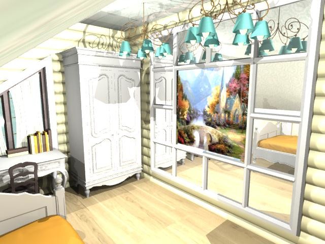 детская на мансардном этаже в доме из бруса