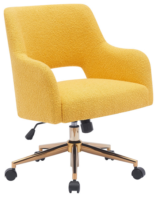 Genevieve MidCentury Modern Office Accent Chair With Wheels, Mustard
