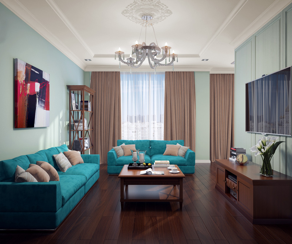 This is an example of a transitional living room in Moscow.
