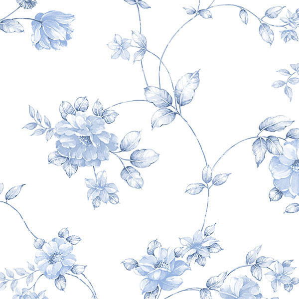 Floral Trail Wallpaper, Blue and White