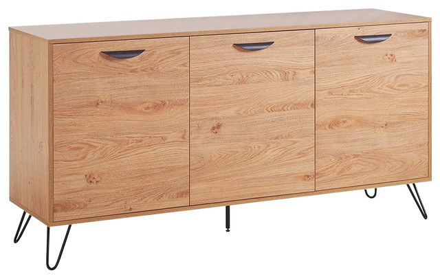 Contemporary Stylish Sideboard, Natural Finished MDF With Black Hairpin Legs