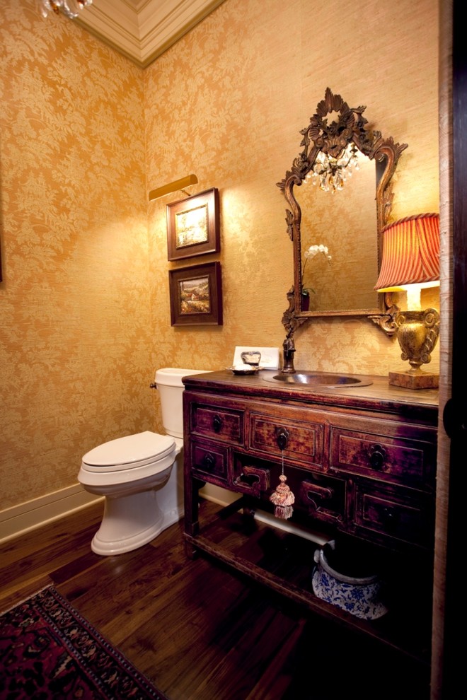 Photo of a traditional powder room in Denver with a drop-in sink and a two-piece toilet.
