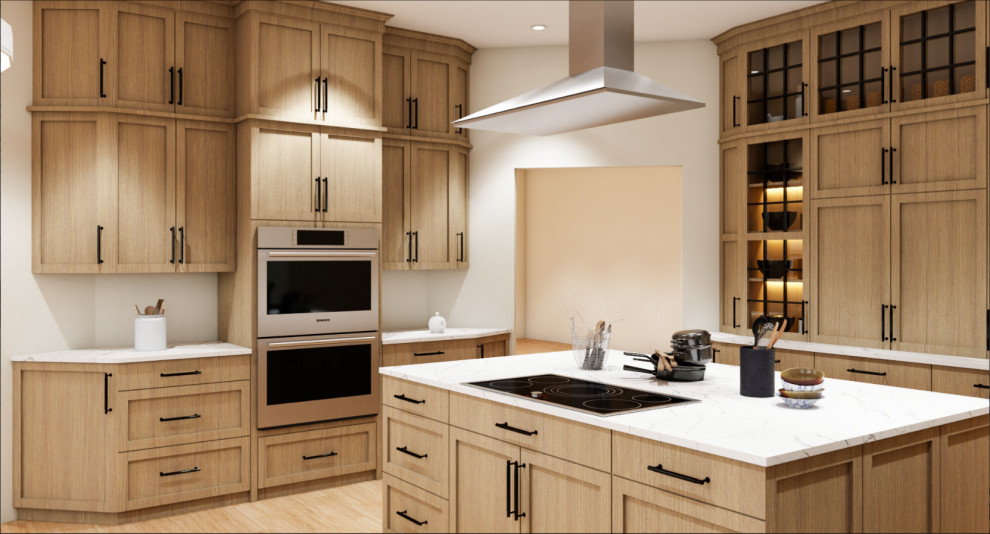Custom Light Wood Cabinets, Modern Built-in Ovens, and Contemporary Range Hood D