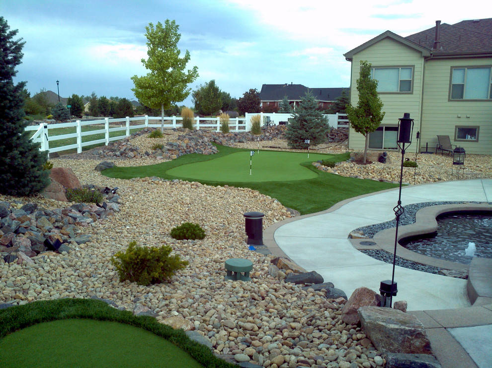 Photo of a large traditional backyard outdoor sport court in Denver.