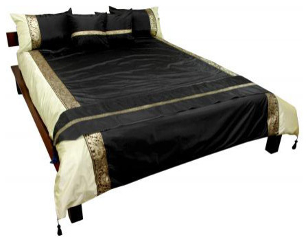Black Silk Thai Elephant Bedding, Queen