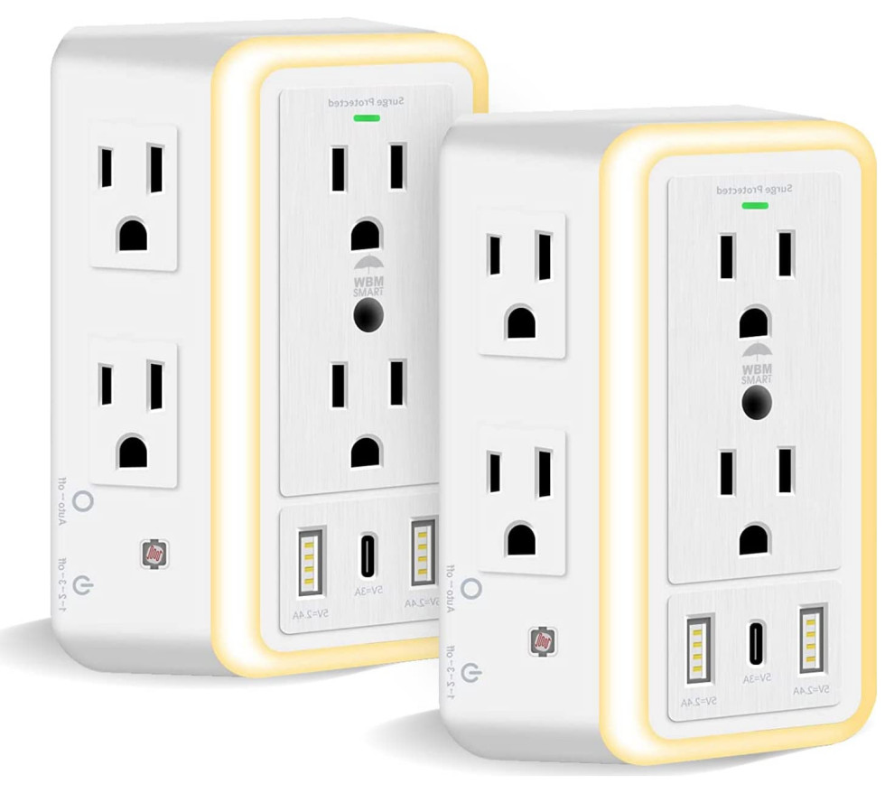 Multi Plug Outlet, 6Outlet Extender With 2 USB Charging Ports, 2 Pack