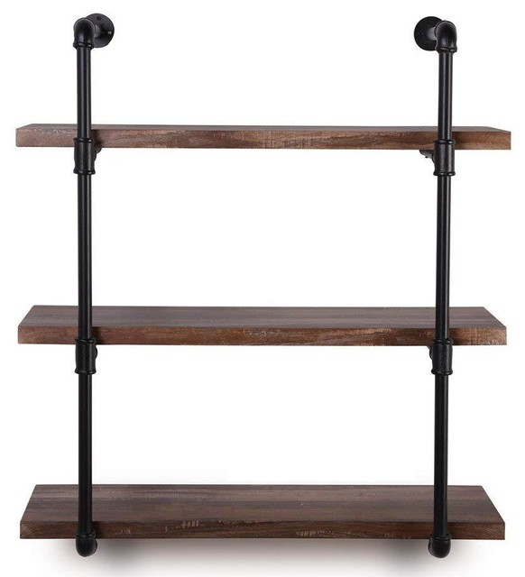Shelving Unit Mdf And Iron Metal 3 Shelf Brown Finish