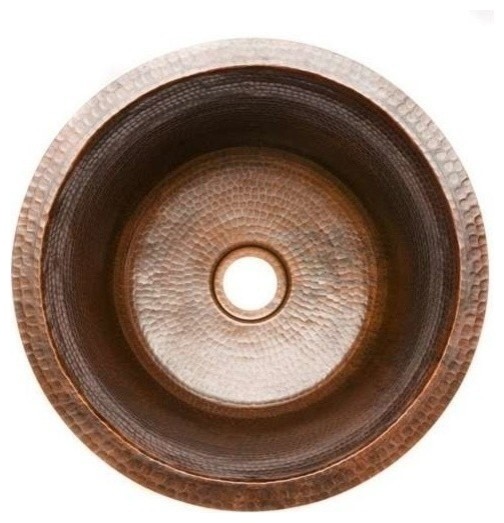 16" Round Copper Bar Sink W/ 2 Drain Size, 2 Drain Size Traditional