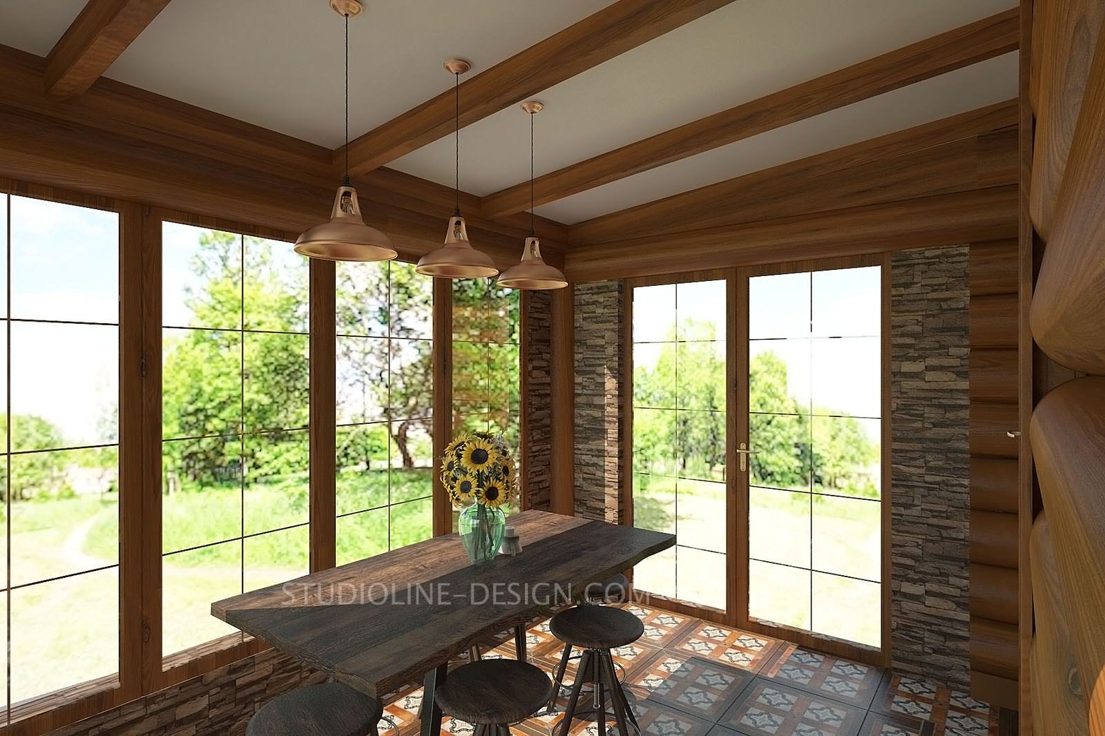 Дизайн интерьера дачи из сруба