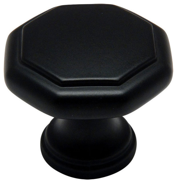 Cabinet Octagon Knob, 1-1/4" Diameter, Set of 25, Flat Black
