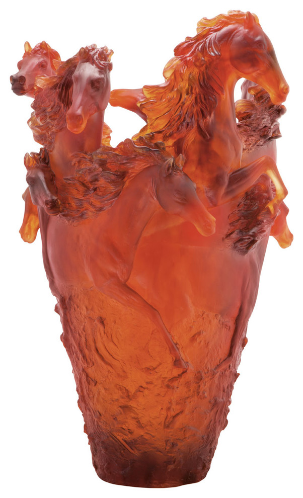 Daum Crystal Horse Vase Magnum Amber 05381