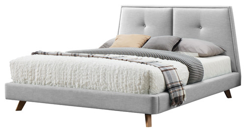 Omax Decor Kenzie Upholstered Platform Bed, Light Grey