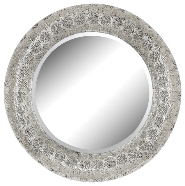 Embossed Metal Frame Frame Mirror Traditional Wall Mirrors by