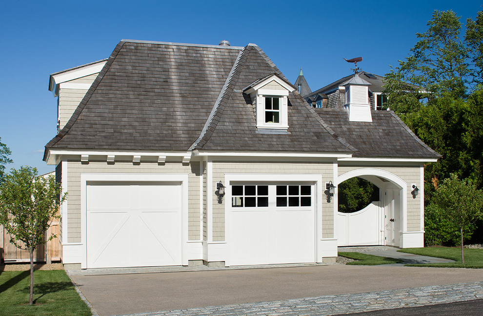 Photo of a beach style garage in Providence.