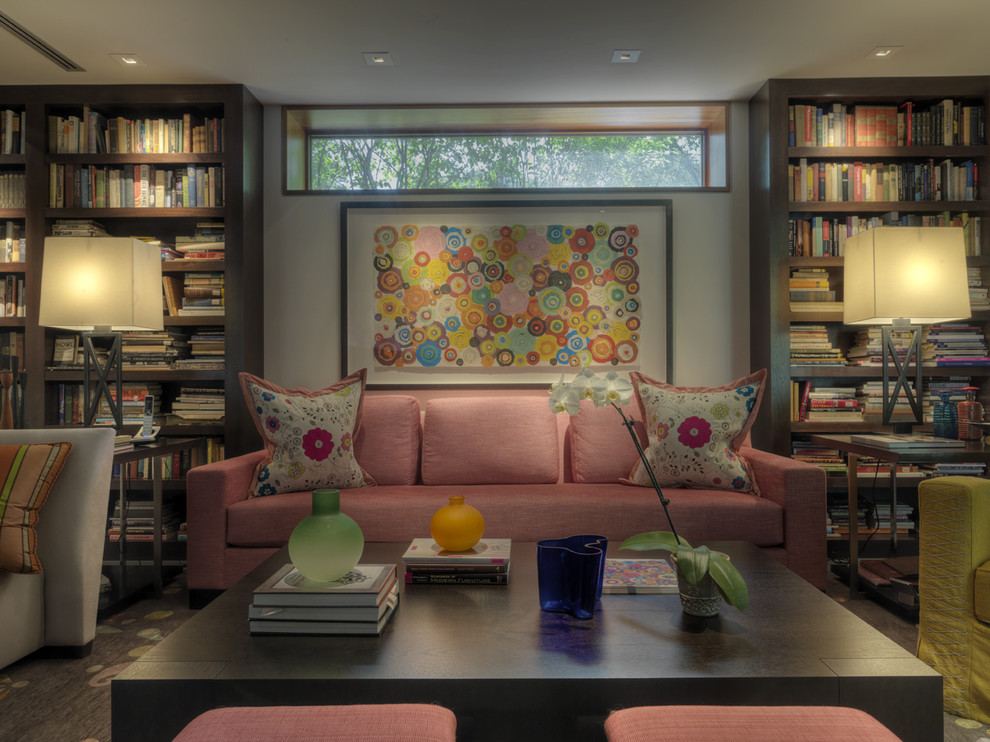 Photo of a contemporary living room in Baltimore with a library.