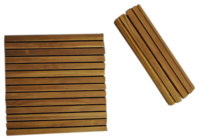 Teak Wood Roll Up Shower Mat - Transitional - Bath Mats - by Tuff Hut | Houzz