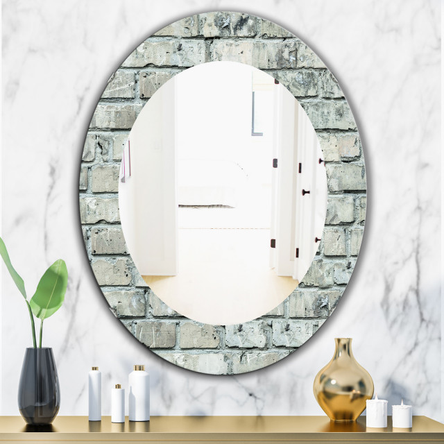 Designart Stone 2 Modern Frameless Oval Or Round Wall Mirror, 24x36 ...