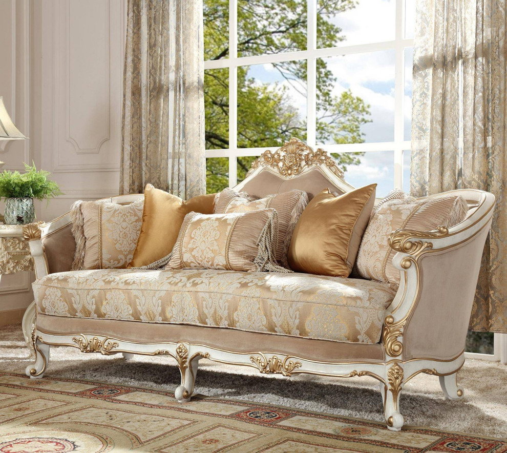 Traditional Style Plantation Cove White Carved Wood Finish Sofa