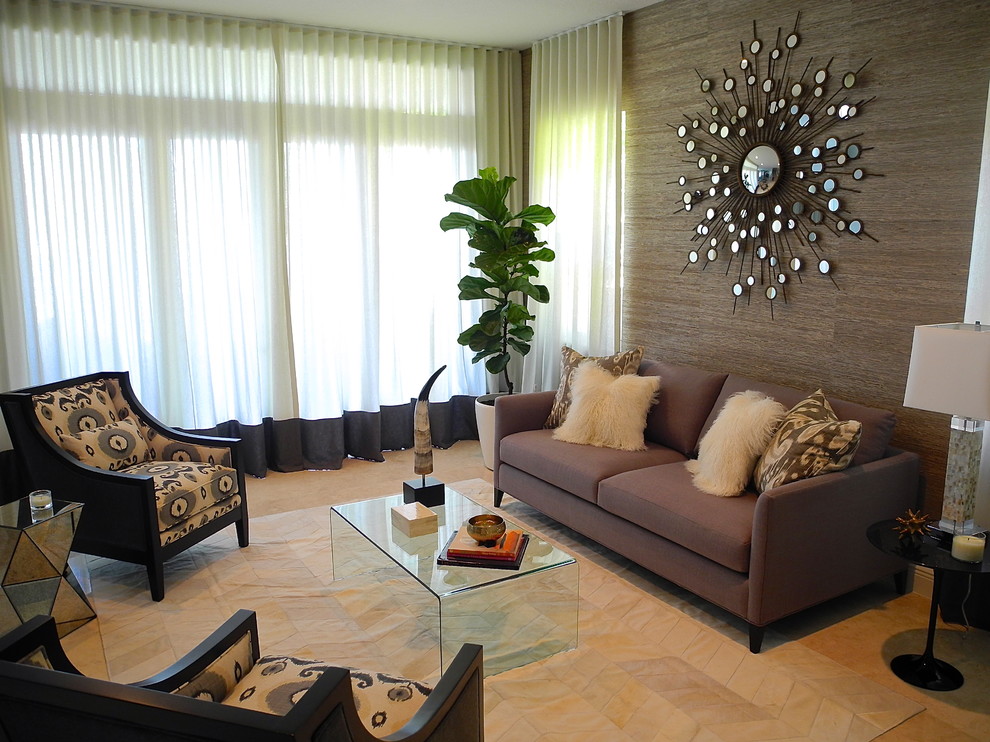 Photo of a mid-sized contemporary open concept living room in Miami with grey walls.
