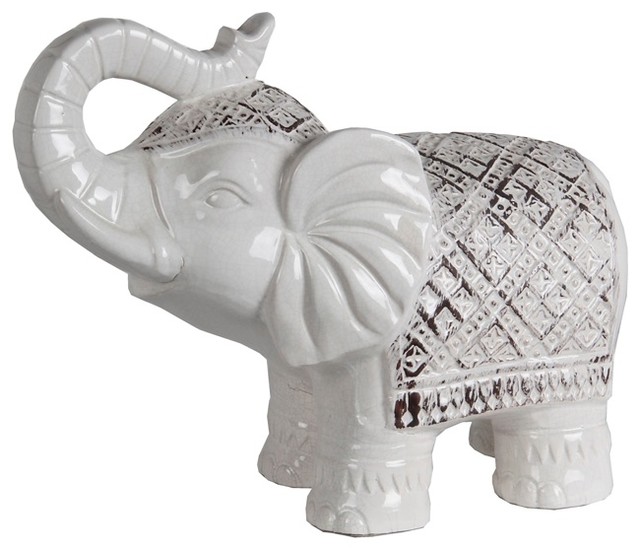 Privilege Antique White Ceramic Elephant Mediterranean Privilege Antique White Ceramic Elephant