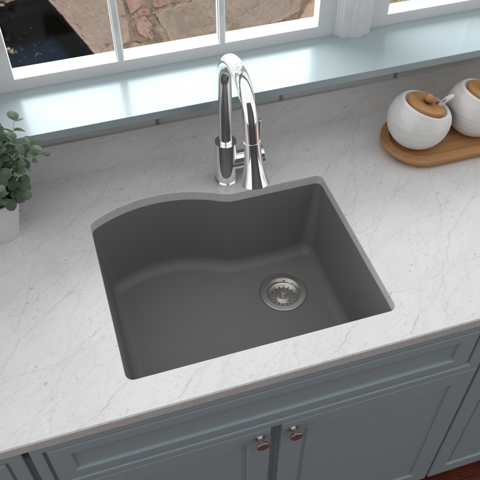 Karran Undermount Quartz Composite 24" Single Bowl Kitchen Sink, Grey
