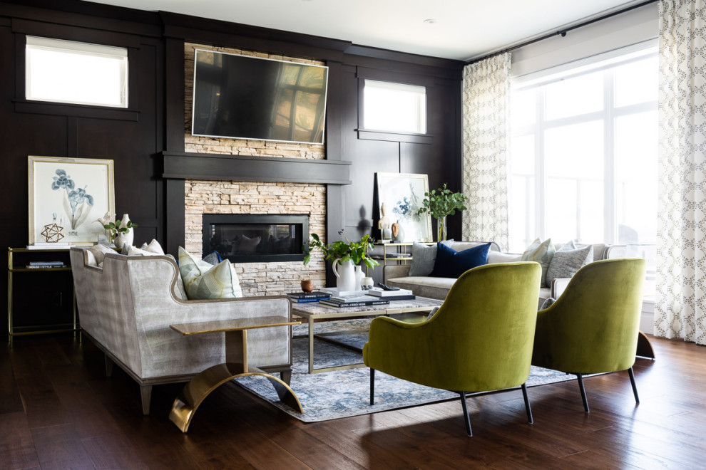 Design ideas for a transitional family room in Calgary.