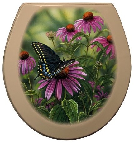 Black Swallowtail Butterfly Round Bone with Oil Rubbed Bronze Toilet Seat