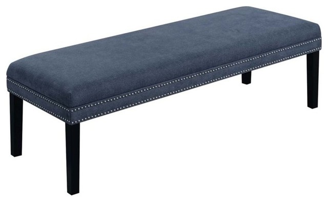 Pri Nailhead Upholstered Bedroom Bench Denim Darkwash Blue