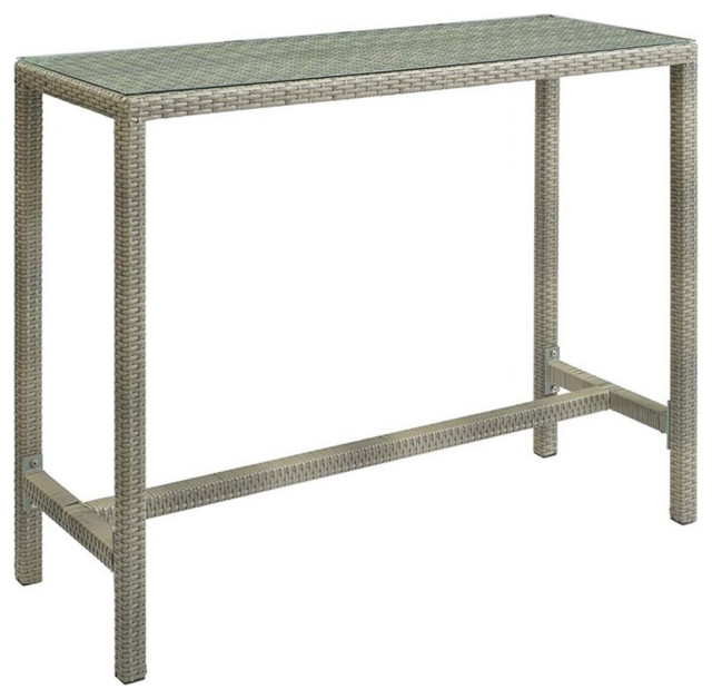 Modway Conduit 51"" Glass Top Patio Pub Table in Light Gray Tropical
