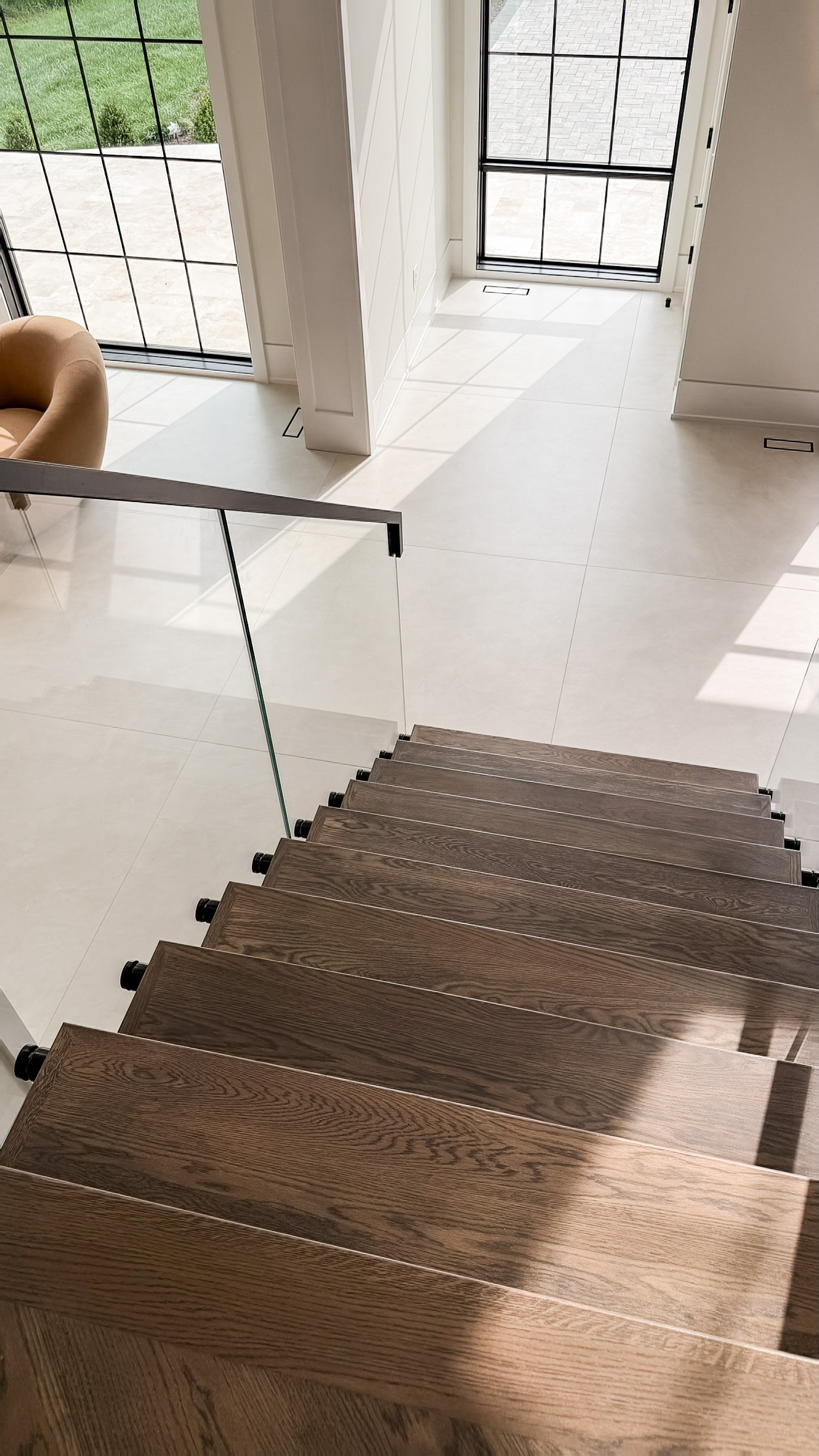 Project #159 | Modern Foyer Stair with Stand-off Glass Railing