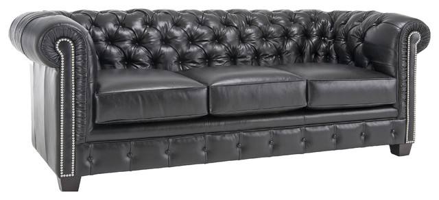 Hancock Tufted Black Italian Chesterfield Leather Sofa - Contemporary ...