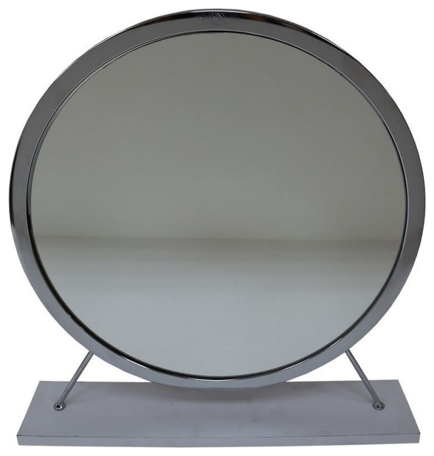 ACME Adao Vanity Mirror and Stool, Faux Fur, Mirror, White and Chrome Finish
