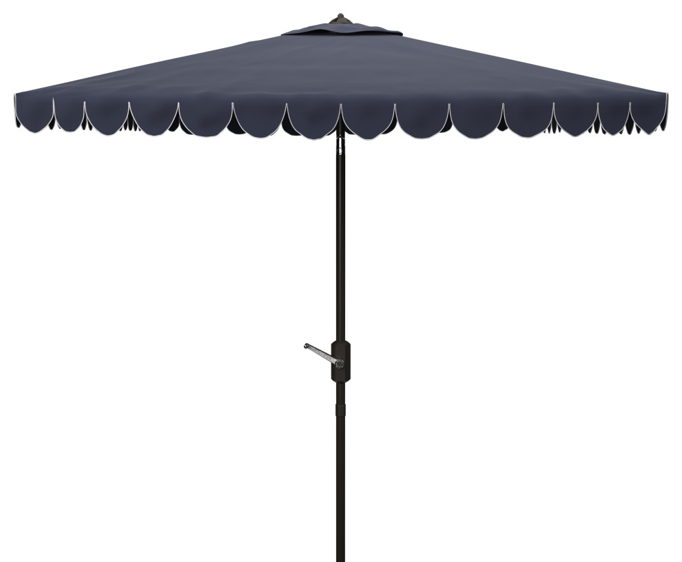 Safavieh Venice 7.5' Square Crank Umbrella, Navy/White