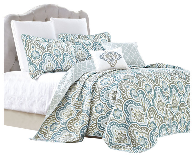 Tivoli Ikat Quilted 5 Piece Bed Spread, Ikat Twin Bedding
