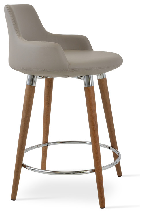 Dervish Wood Counter Stool, Bone Leatherette