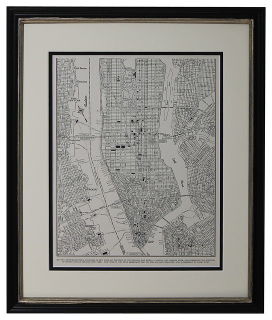 Vintage Lower Manhattan, NYC Map, Framed Original New York City Map ...