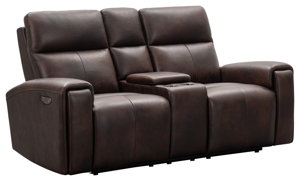 Keegan Leather Power Reclining Console Loveseat With Power Headrests