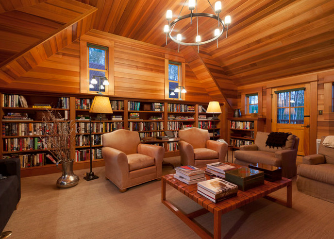 Inspiration for a rustic home office remodel in Denver