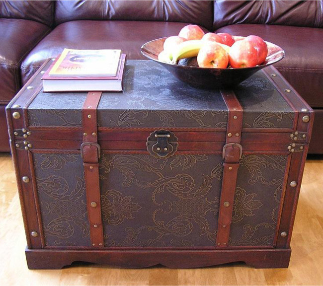 Sienna Large Faux Leather Wooden Steamer Trunk Chest