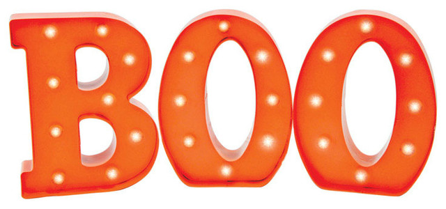 Sienna LED Battery Operated Halloween Boo Sign, Orange