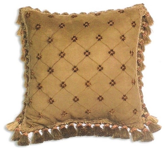 Emani suede mocha diamond pattern print 18" x 18" throw pillow with malibu tasse