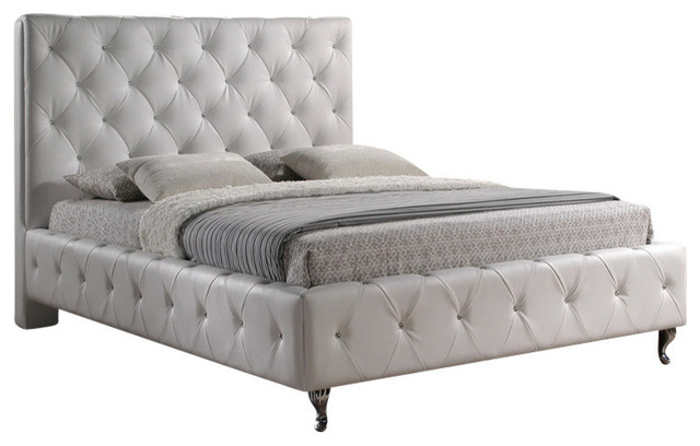 Baxton Studio Stella Crystal Tufted, Carlotta Designer Queen Bed With Upholstered Headboard In White