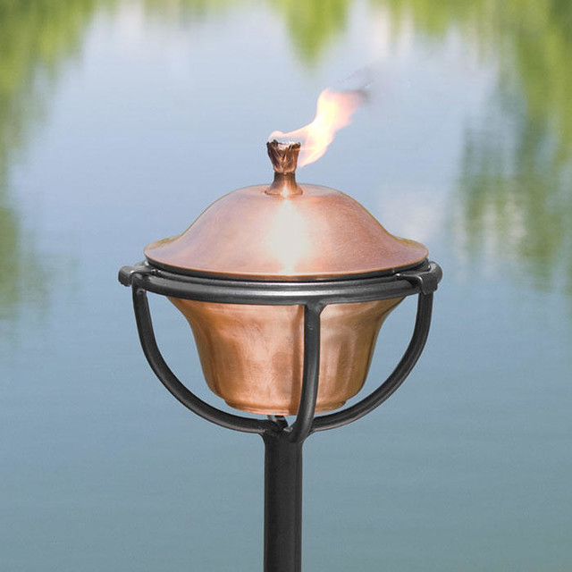 Classic Copper Garden Torch with Chalice Floor Stand - Antique Copper