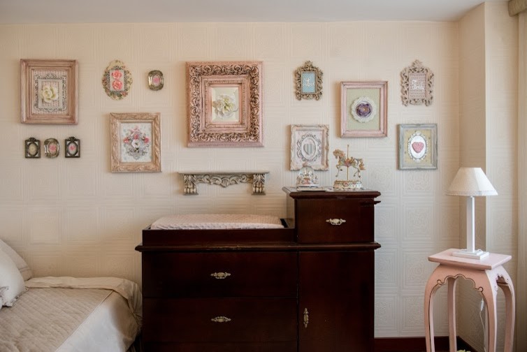 Mid-sized eclectic nursery in Miami with beige walls, dark hardwood floors and brown floor for girls.