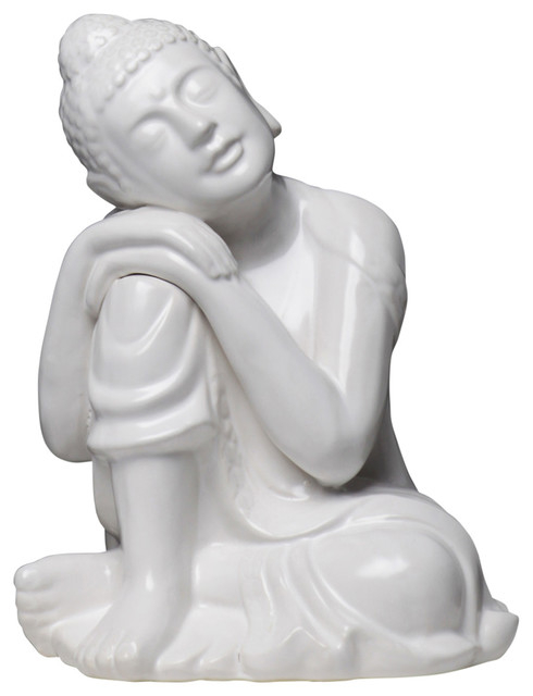 Blue Urban Trends Ceramic Sitting Buddha with Rounded Ushnisha and Resting Head on Knee SM Figurine