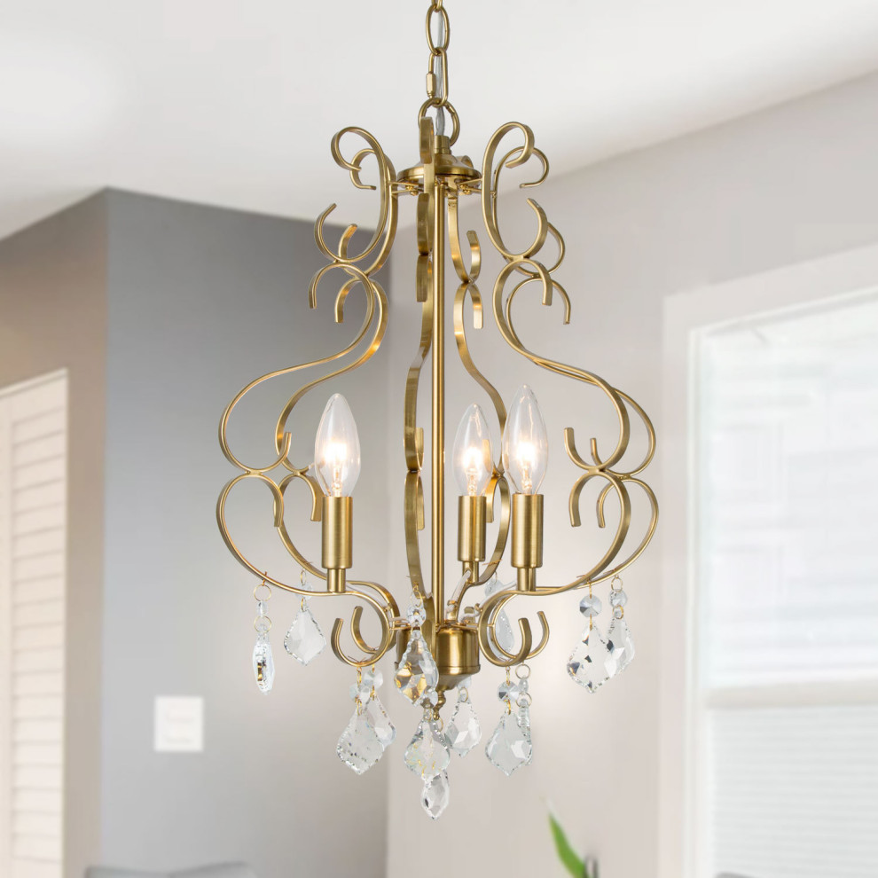 LNC Modern 3-Light Gold Chandelier With Crystal