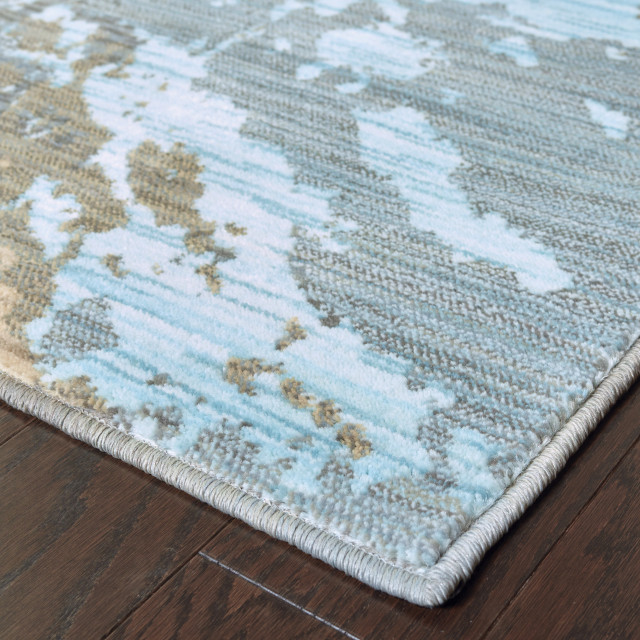Casa Marble Rug, Blue and Gray Contemporary Hall And Stair Runners
